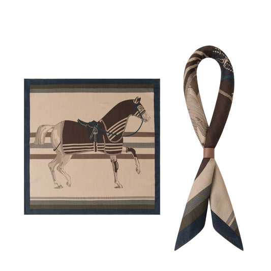 Gentscarf Equestrian Print Silk Wool Scarf 65×65cm